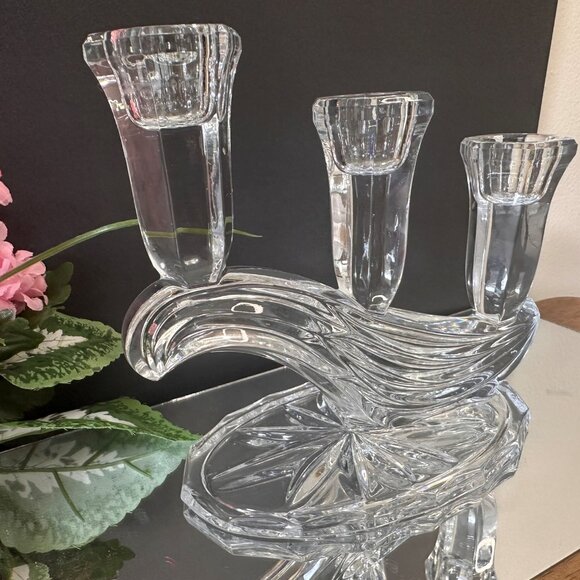 Buder Bleikristall Crystal Candle Holder Germany Triple Taper Holder Vintage Cut - Picture 6 of 6